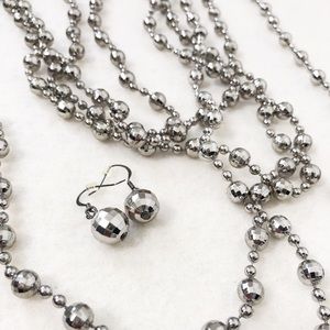 Gunmetal Glossy Grey Silver Faceted Beaded Layered Statement Necklace Earrings